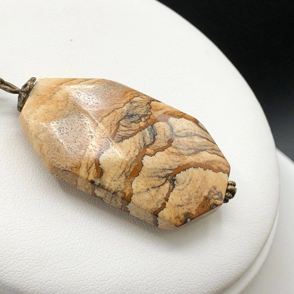 Carol Su 32" Lariat Necklace Jasper Stone Beads Earth Tone Faux Suede 7" Tassel - Picture 5 of 15